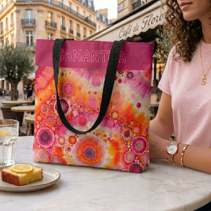 Tote Bag Motif d'art batik orange rose chaud personnalisé