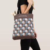 Tote Bag Motif d'art Brown beige gris bleu rétro (De près)