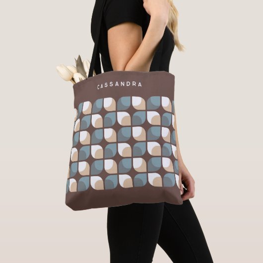 Tote Bag Motif d'art Brown beige gris bleu rétro (De près)