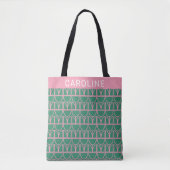 Tote Bag Motif d'art de la ligne florale verte et rose (Devant)