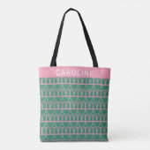 Tote Bag Motif d'art de la ligne florale verte et rose (Dos)