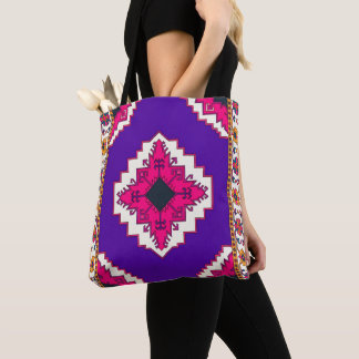 Tote Bag Motif d'art folklorique bohème géométrique violet 