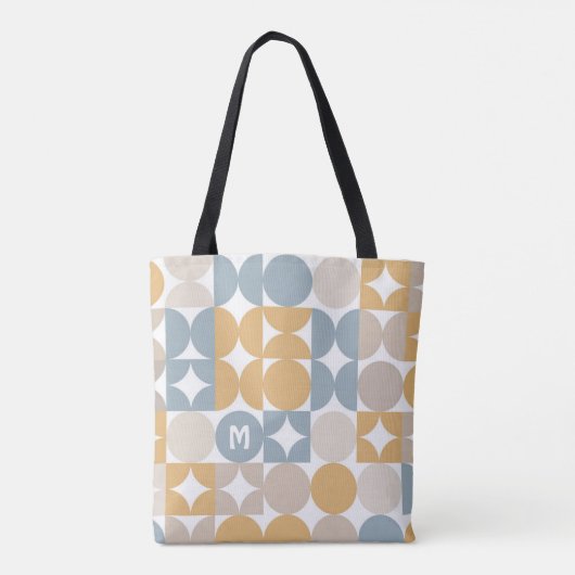 Tote Bag Motif d'art rétro gris gris bleu moutarde personna (Dos)