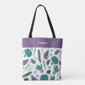 Tote Bag Motif d'aubergine et de brocoli avec nom Purple (Dos)