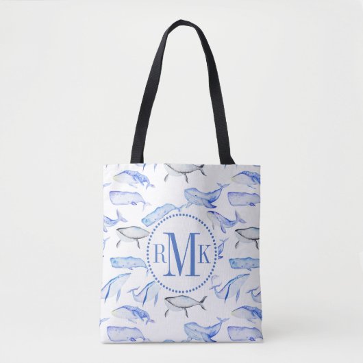 Tote Bag Motif de baleine bleue d'aquarelle (Devant)