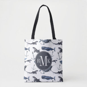 Tote Bag Motif de baleine et d'Ancre d'aquarelle