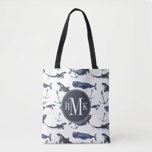 Tote Bag Motif de baleine et d'Ancre d'aquarelle (Devant)