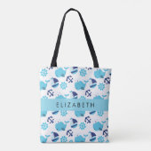 Tote Bag Motif De Baleines, Baleines Bleues, Votre Nom (Dos)