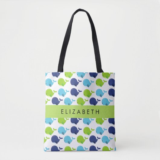 Tote Bag Motif De Baleines, Beaux Baleines, Votre Nom (Devant)