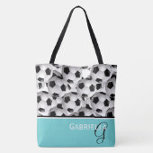 Tote Bag Motif de balle de soccer noir Monogramme (Dos)