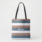 Tote Bag Motif de bande Personnaliser Turquoise Blanc Brown (Devant)