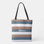 Tote Bag Motif de bande Personnaliser Turquoise Blanc Brown (Dos)