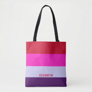 Tote Bag Motif de bandes rouge, rose et violet