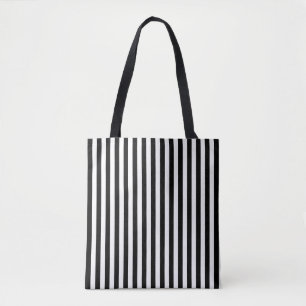 Tote Bag Motif de bandes verticales moyennes en noir et bla