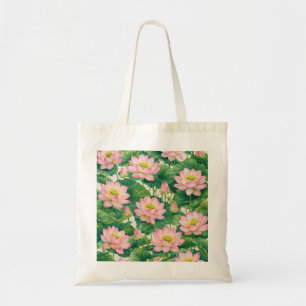 Tote Bag Motif de bassin botanique à fleur de lotus rose