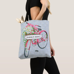 Tote Bag Motif de bicyclette rose rétro Panier