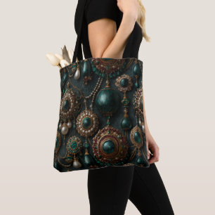 Tote Bag Motif de bijoux de luxe vintage émeraude et perle