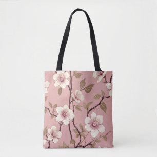 Tote Bag Motif de branche florale rose poudré vintage