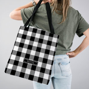 Tote Bag Motif de Buffalo Noir Plaid Monogramme