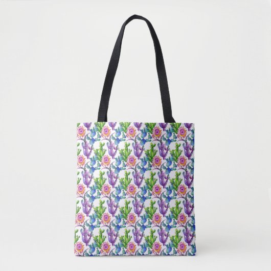 Tote Bag Motif de cactus de fleur sauvage d'aquarelle (Devant)