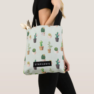 Tote Bag Motif de cactus en pot succulent personnalisé