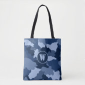 Tote Bag Motif de camouflage bleu Monogramme initial (Devant)