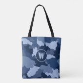 Tote Bag Motif de camouflage bleu Monogramme initial (Dos)