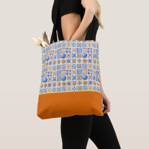 Tote Bag Motif de carreaux bleus blancs jaunes en blocs de