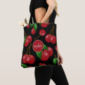 Tote Bag motif de cerises rouges sucrées monogrammées (De près)