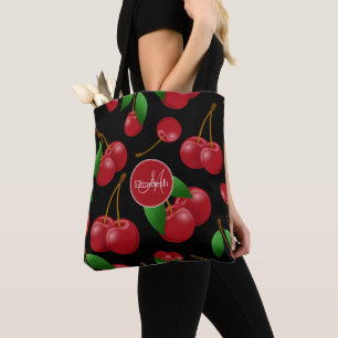 Tote Bag motif de cerises rouges sucrées monogrammées