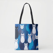 Tote Bag Motif de chat blanc bleu (Devant)