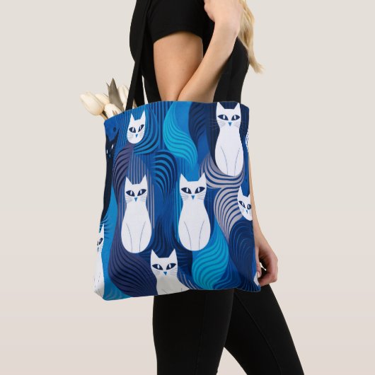 Tote Bag Motif de chat blanc bleu (De près)