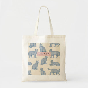 Tote Bag Motif de chat bleu minimaliste personnalisé
