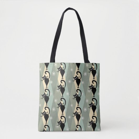 Tote Bag Motif de chat noir du milieu du siècle (Devant)