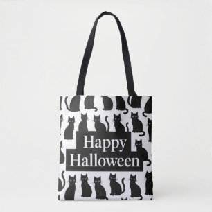 Tote Bag Motif de chat noir et blanc ludique Halloween