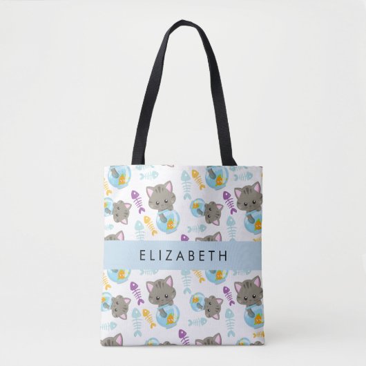 Tote Bag Motif De Chats, Chats Mignons, Chatons, Votre Nom (Devant)