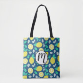 Tote Bag Motif de citron d'été en bleu marine (Devant)