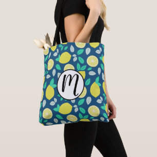 Tote Bag Motif de citron d'été en bleu marine