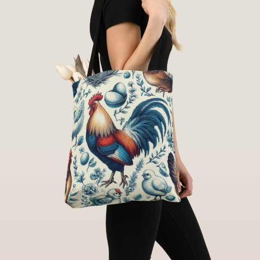 Tote Bag Motif de coq de ferme Retro (De près)