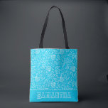 Tote Bag Motif de coquillages sur bleu clair Personnalisé<br><div class="desc">Sac bleu vif personnalisé avec motif en coquillages blancs.</div>