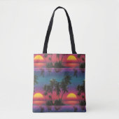 Tote Bag Motif de coucher de soleil palmier Synthwave Rétro (Devant)