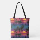 Tote Bag Motif de coucher de soleil palmier Synthwave Rétro (Dos)