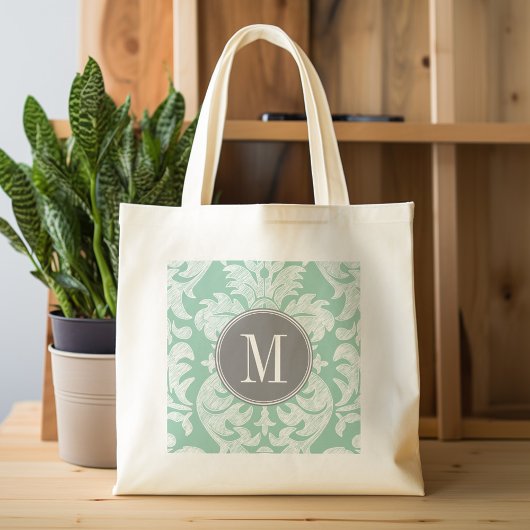 Tote Bag Motif de Damas de la menthe et gris Monogramme per