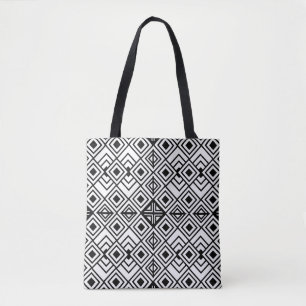 Tote Bag Motif de diamant géométrique noir et blanc