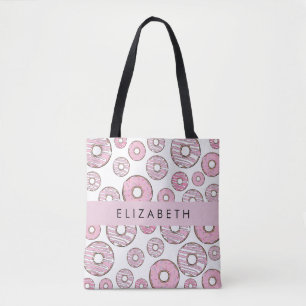 Tote Bag Motif De Donuts, Donuts Roses, Glace, Votre Nom