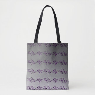 Tote Bag Motif de feuille florale rayée violet dégradé gris