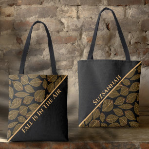 Tote Bag Motif de feuille jaune doré chic en diagonale