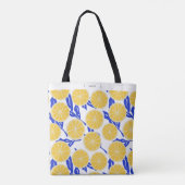 Tote Bag Motif de feuilles bleues et d'oranges abstraites (Dos)