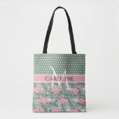 Tote Bag Motif de feuilles de palmier pour Flamants roses r (Devant)