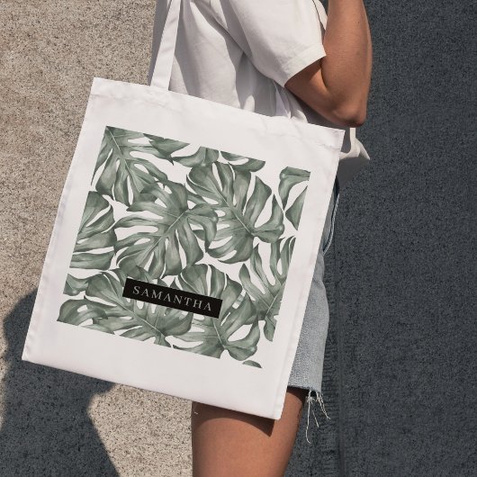Tote Bag Motif de feuilles d'oasis moderne aquarelle tropic